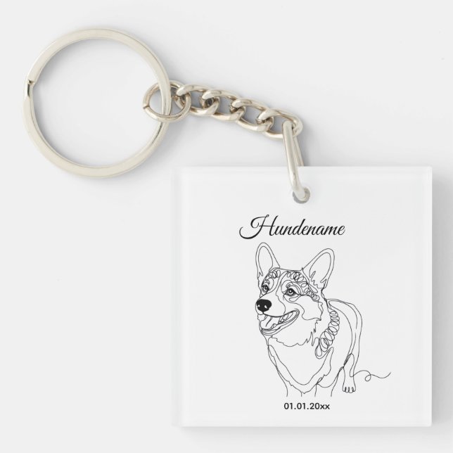 Corgi Line Art personalized dog Keychain (Front)