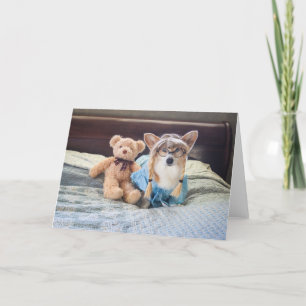 Corgi Little Girl in Bed Blank Card