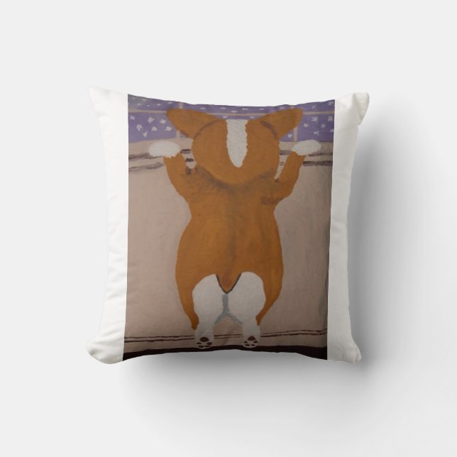  Corgi looking out window T-Shirt Throw Pillow (Front)