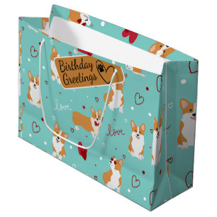 Corgi Love Cartoon Pattern with Custom Greeting Large Gift Bag