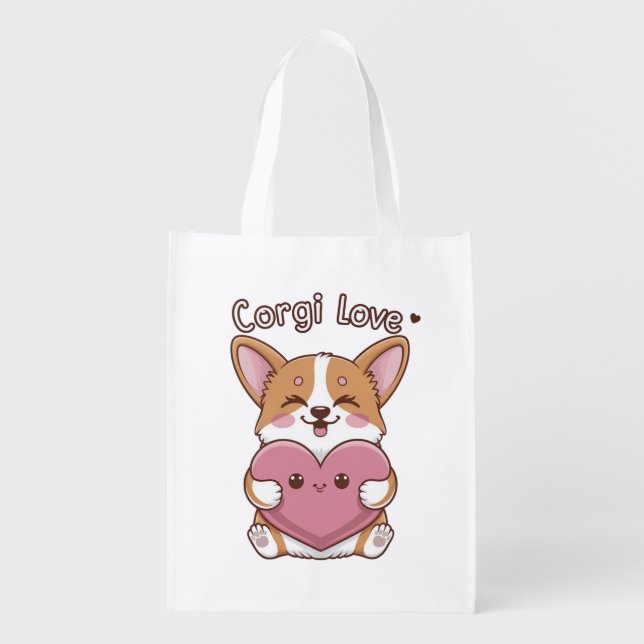 Corgi Love  Grocery Bag (Front)