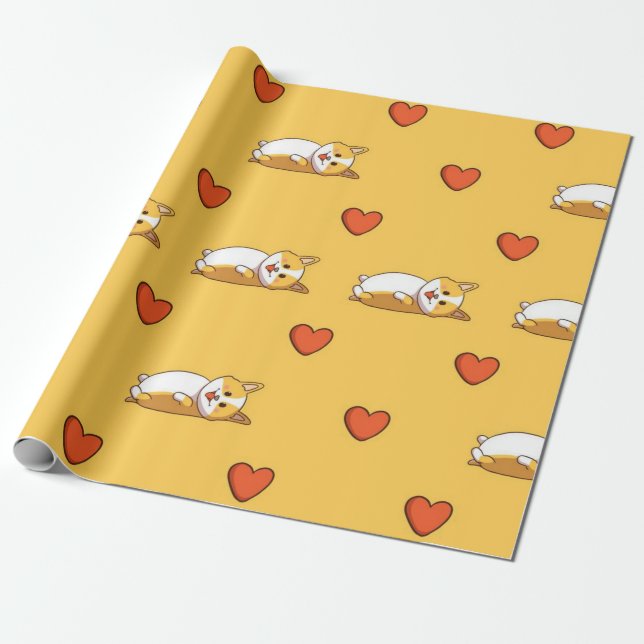 Corgi Love Pattern Wrapping Paper (Unrolled)