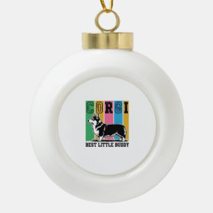 Corgi Love Shirt Vintage Engraving Dog Silhouette_ Ceramic Ball Christmas Ornament