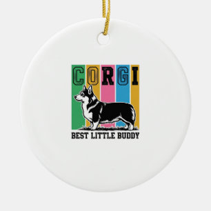 Corgi Love Shirt Vintage Engraving Dog Silhouette_ Ceramic Ornament