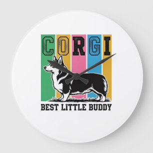 Corgi Love Shirt Vintage Engraving Dog Silhouette_ Large Clock