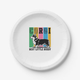 Corgi Love Shirt Vintage Engraving Dog Silhouette_ Paper Plates