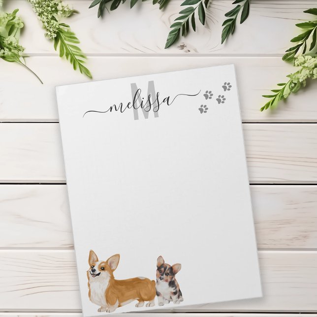 Corgi Love Watercolor Monogram Personalized  Notepad (Creator Uploaded)