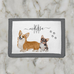 Corgi Love Watercolor Monogram Personalized   Trifold Wallet