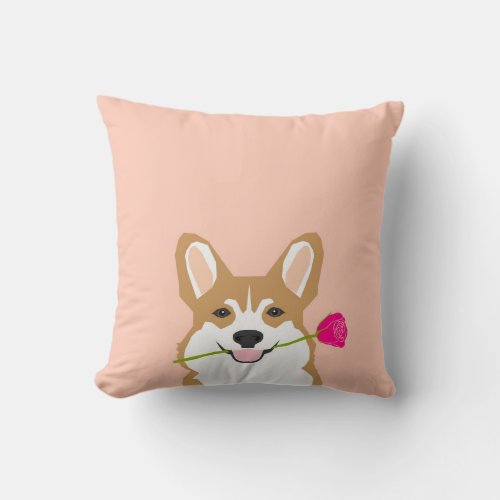 Corgi Love with Pink Rose for Valentines Day Gift Throw Pillow