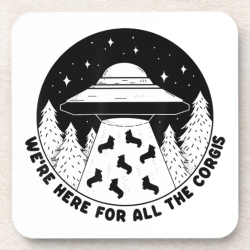 Corgi Lover Gift Women Ns Men Funny Ufo Alien Beverage Coaster