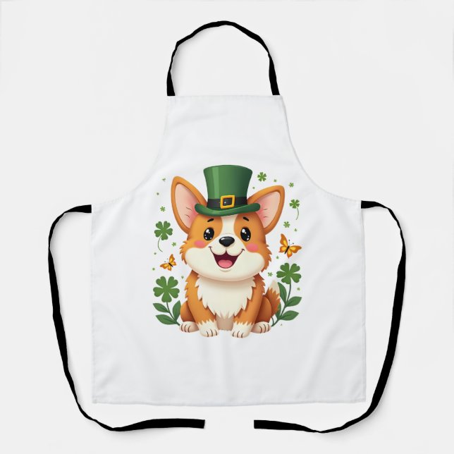 Corgi Lover Shamrock Happy St Patricks Day Apron (Front)