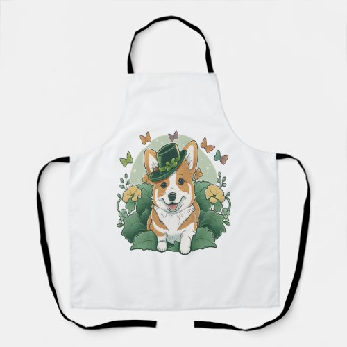 Corgi Lover Shamrock Happy St Patricks Day Apron