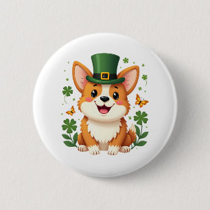 Corgi Lover Shamrock Happy St Patricks Day Button