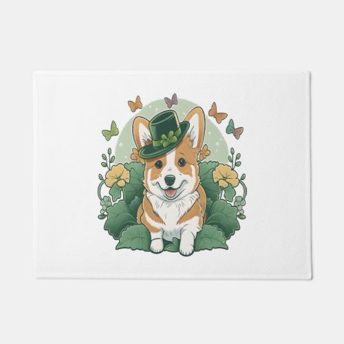 Corgi Lover Shamrock Happy St Patricks Day Doormat