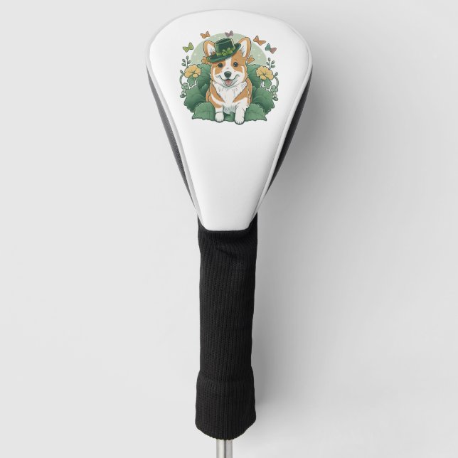 Corgi Lover Shamrock Happy St Patricks Day Golf Head Cover (Front)