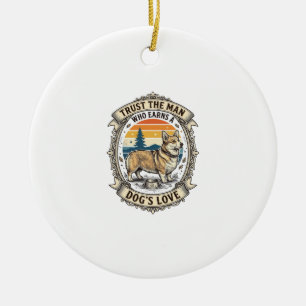 Corgi Lover Shirt Vintage Dog Dad Engraving Design Ceramic Ornament