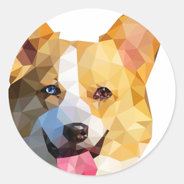 Corgi Low Poly Art Classic Round Sticker (Front)