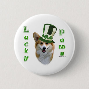 Corgi Lucky Paws; Corgi St Patrick's Day gift Button