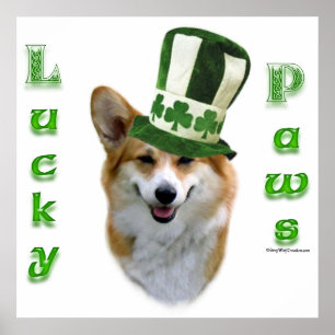 Corgi Lucky Paws; Corgi St Patrick's Day gift Poster
