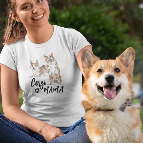 Corgi Mama Cute Watercolor dog T_Shirt