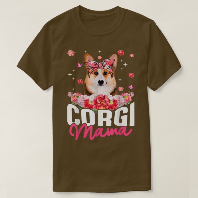 Corgi Mama Flower Bandana Dog Lover Mother's Day T T-Shirt (Design Front)