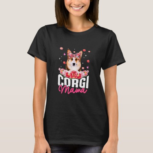 Corgi Mama Flower Bandana Dog   Mothers Day  T_Shirt