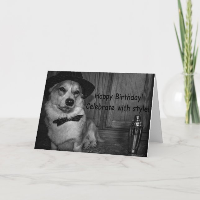 Corgi martini shaker birthday card (Front)