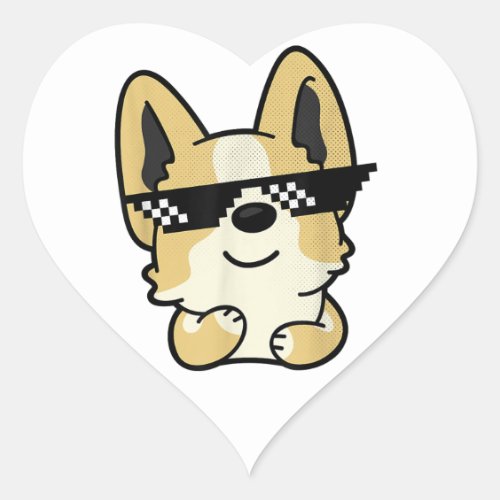 Corgi Meme Pixel Sunglasses Cute Dog Heart Sticker