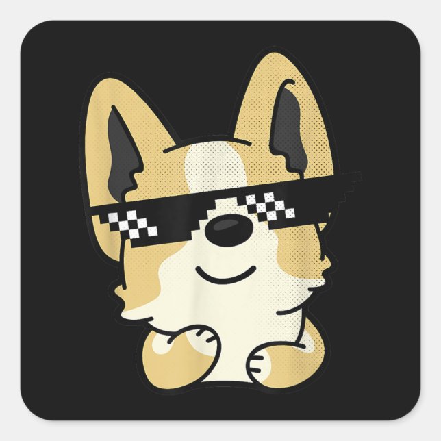 Corgi Meme Pixel Sunglasses Cute Dog Square Sticker (Front)