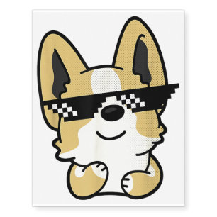 Corgi Meme Pixel Sunglasses Cute Dog Temporary Tattoos
