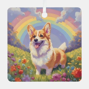 Corgi Memorial Custom Dog Name Cute Rainbow Bridge Metal Ornament