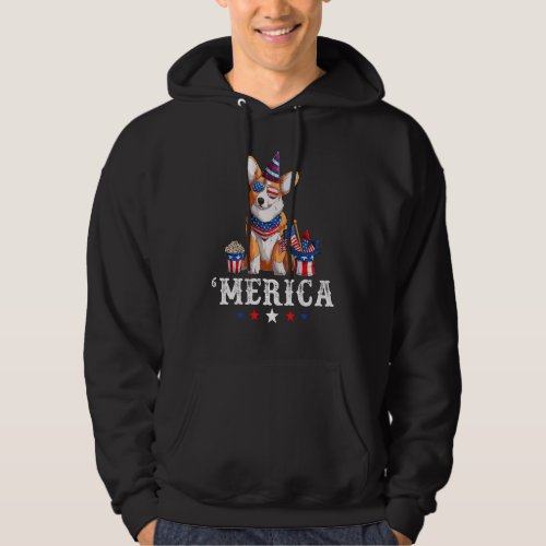 Corgi Merica Dog 4th Of July Usa American Flag Hoodie