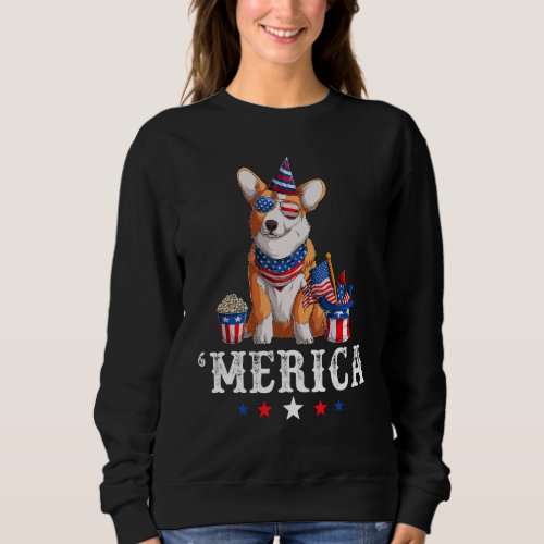 Corgi Merica Dog 4th Of July Usa American Flag Sweatshirt