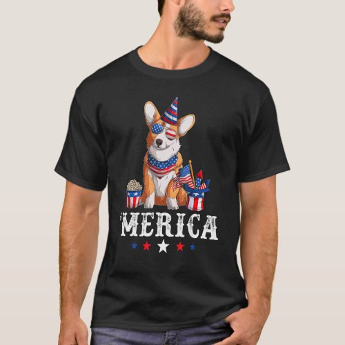 Corgi Merica Dog 4th Of July Usa American Flag T_Shirt