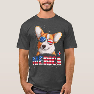 Corgi Merica USA Flag 4th of July Men Boys Funny D T-Shirt