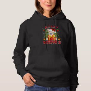 Corgi Merry Xmas Woofmas Xmas Lights Santa Hat Hoodie