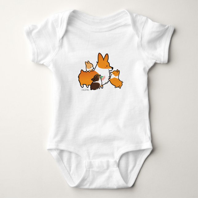 Corgi Mom and Puppies Baby Shirt (Front)