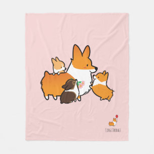 Corgi Mom and Puppies Fleece Blanket
