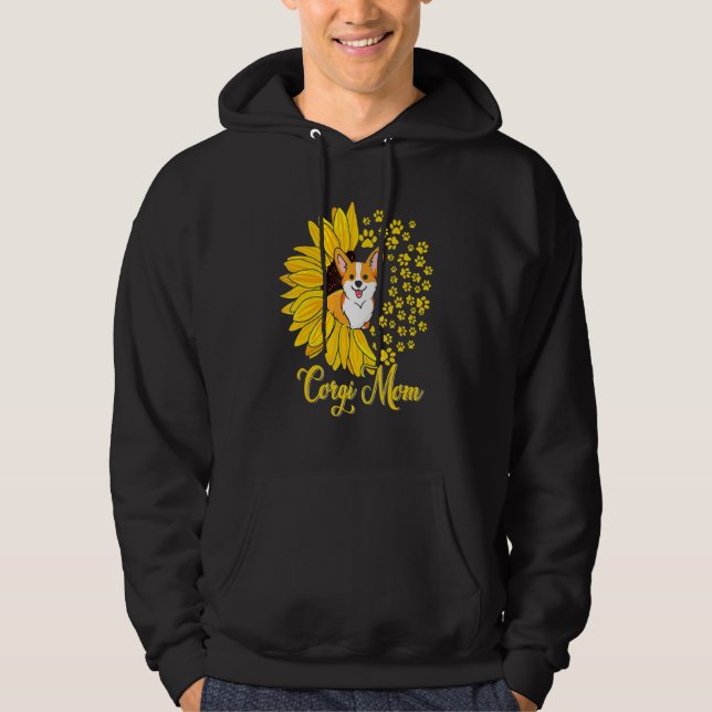 Corgi Mom Cute Corgi Dog Sunflower Happy Mother s  Hoodie (Front)