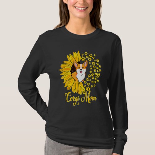 Corgi Mom Cute Corgi Dog Sunflower Happy Mothers  T_Shirt