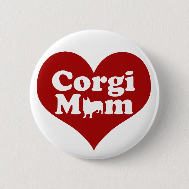 Corgi Mom Cute Red Heart Button (Front)