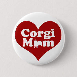 Corgi Mom Cute Red Heart Button
