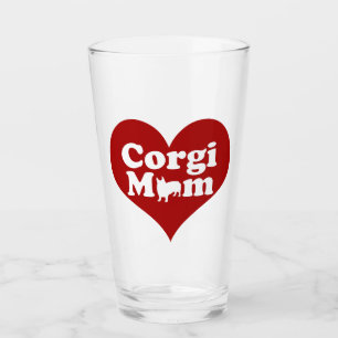 Corgi Mom Cute Red Heart Glass
