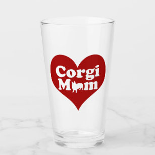 Corgi Mom Cute Red Heart Glass