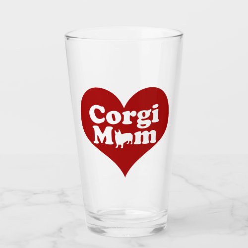 Corgi Mom Cute Red Heart Glass
