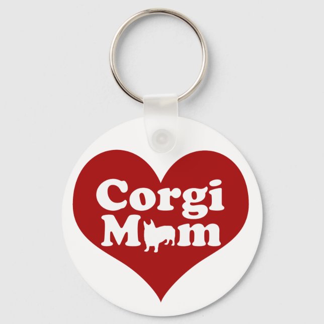 Corgi Mom Cute Red Heart Keychain (Front)