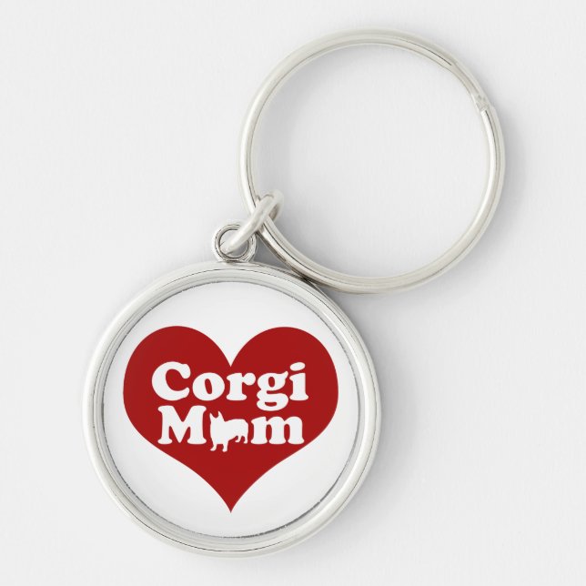 Corgi Mom Cute Red Heart Keychain (Front)