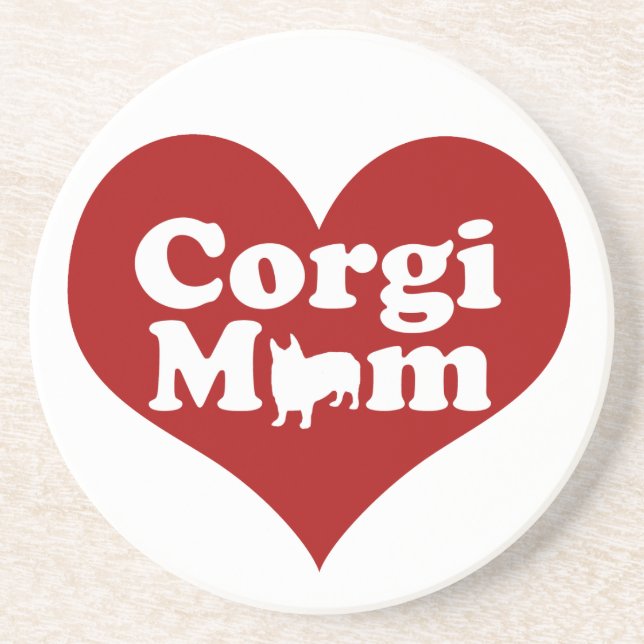 Corgi Mom Cute Red Heart Sandstone Coaster (Front)