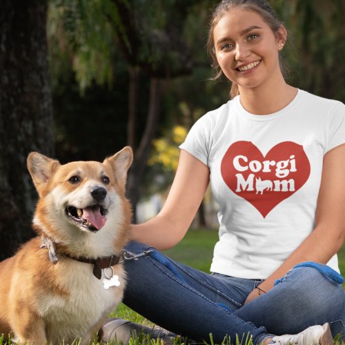 Corgi Mom Cute Red Heart T_Shirt