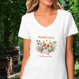 Corgi Mom Puppy in Wildflowers T-Shirt